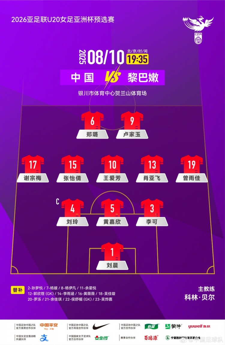 U20女足亞洲杯預選賽，中國隊VS黎巴嫩隊首發(fā)名單出爐！ ???