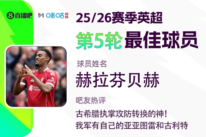直播吧X咪咕體育|英超第5輪最佳：赫拉芬貝赫，執(zhí)掌攻防轉(zhuǎn)換的神!